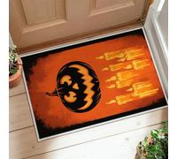 Pumpkin Runner Rug, Halloween Festive Candles Flames Halloween Orange Low Pile Doormat Accents Rug Fade Resistant for Kitchen Laundry Room Doorway Entryway Decor 2x3 Ft
