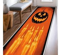 Pumpkin Runner Rug, Halloween Festive Candles Flames Halloween Orange Non-Slip Edge Binding Home Rectangle Carpet for Kitchen Bathroom Entryway Bedside Decor 2x8 Ft