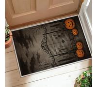 Pumpkin Runner Rug, Halloween Gothic Gate Tree Halloween Orange Low Pile Doormat Throw Rug Edge Binding for Kitchen Laundry Room Doorway Entryway Decor 2x3 Ft