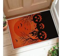 Pumpkin Runner Rug, Halloween Spooky Bat Tree Halloween Orange Low Pile Aesthetic Doormat Rectangle Accents Rug for Kitchen Doorway Entryway Bedside Decor 2x3 Ft