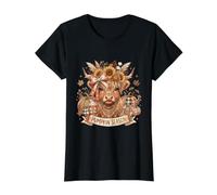 Pumpkin Season Highland Cow Boho Fall Autumn Coffee Value Graphic T-Shirt, Women, Black, M