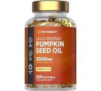 Pumpkin Seed Oil Capsules 3000mg | 60% Omega 6 Linoleic & 9 Oleic Essential Fatty Acids | 100% Cold-Pressed Supplement | 200 Softgels | by Horbaach