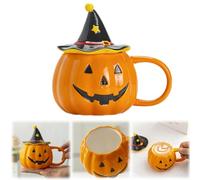 Pumpkin Shape Mug with Magic Hat Lid - Ceramic Coffee Cup with Handle, Halloween Theme Novelty Tea Drinking Cup for Cosy Autumn Beverages