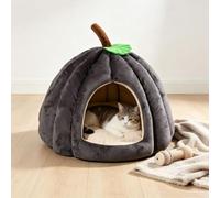 Pumpkin Shape Pet Cave Bed Soft Enclosed Warm Sleeping House For Cats Small Dogs,2026 Removable Cushion Indoor Pet Shelter Pet Essentials，Gray