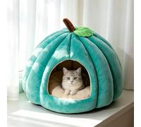 Pumpkin Shape Pet Cave Bed Soft Enclosed Warm Sleeping House For Cats Small Dogs,2026 Removable Cushion Indoor Pet Shelter Pet Essentials，Light Blue