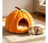 Pumpkin Shape Pet Cave Bed Soft Enclosed Warm Sleeping House For Cats Small Dogs,2026 Removable Cushion Indoor Pet Shelter Pet Essentials，Orange