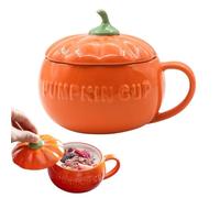 Pumpkin Shaped Cups with Lid, Ceramic Pumpkin Cup with Lid, Autumn Coffee Cup with Autumn Decoration, Halloween Coffee Cup for Cappuccino, Latte, Cereal