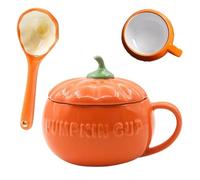 Pumpkin Shaped Cups with Lid | Ceramic Pumpkin Shape Halloween Cups with Lid,Fall Coffee Mug with Fall Decor, Halloween Coffee Mug for Cappuccino, Latte, Cereal, Yogurt