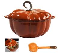Pumpkin Shaped Enameled Cast Iron Dutch Oven Pot with Lid | Fall Pumpkins Cookware with Dual Handle Cocotte Braiser for Halloween Home Kitchen Baking Roasting Stewing(24CM)