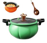 Pumpkin Shaped Micro Pressure Cooker, Orange Cast Iron Pumpkin Shaped Dutch Oven, 8L/7.3Qt Non-Stick Mini Pressure Stone Cooking Pot for Open Flames & Gas Stoves (Green)