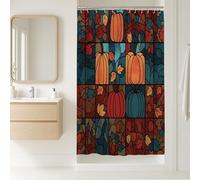 Pumpkin Shower Curtain, Autumn Stained Glass Fall Bathroom Decor, Thanksgiving Modern Rustic Waterproof Fabric Shower Curtain with Hooks 36x72 Inch