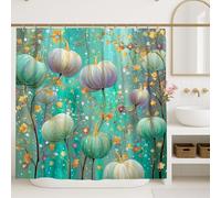 Pumpkin Shower Curtain, Colorful Aqua Blue with Orange Fall Decor, Autumn Harvest Modern Art Bathroom Set with Hooks, Perfect for Seasonal Home Update 72x84 Inch
