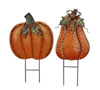 Pumpkin Sign Metal Pumpkin Yard Stake Signs Pumpkin Yard Decor with Metal Stake Outside Outdoor Halloween Pumpkin Sign Decor For Garden Lawn Thanksgiving Vintage Decorations Pack of 2(17.5 and 20