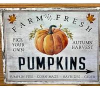Pumpkin Sign, Wreath Attachment, Metal Tin Sign, Farmhouse Decor, Rustic Design, Fall Decor, Farm Fresh Pumpkins, Autumn Sign Wall Decor 8x12 Inch