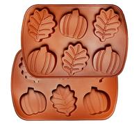 Pumpkin Silicone Molds, 2PCS Fall Jumbo Maple Leaf Pumpkin Ice Cube Trays | Cookie Tray for Autumn Thanksgiving Muffin Baking, SIlicone Molds for Brownie, Large Cocktail Ice, Loofah Soap
