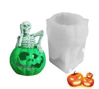 Pumpkin Skeleton Candle Mold,3D Skull Halloween Candle Mold - Desktop Decoration For Making Soap Resin Cake Cupcake Chocolate Sweet