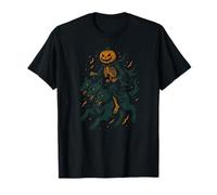 Pumpkin Skeleton Rider with Ghostly Three-Headed Dog T-Shirt