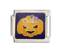Pumpkin Skull 9mm Stainless Steel Italian Charm for Women Girls Orange Enamel Italy Style Link Charm Compatible with Nomination Bracelet Adjustable DIY Accessories Jewelry Gifts