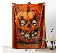 Pumpkin Skull Fall Throw Blanket for Couch, Autumn Halloween Fleece Blanket for Bed, Spooky Holiday Decorative Cozy Blankets 40"x60" Soft Warm Lightweight for All Season Camping Travel Picnic