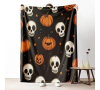 Pumpkin Skull Fall Throw Blanket for Couch, Spooky Halloween Fleece Blanket for Bed, Autumn Holiday Decoration Cozy Blankets 40"x60" Soft Warm Lightweight for All Season Camping Travel Picnic