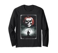 Pumpkin Skull Head Over Reaper in Cornfield Halloween Spooky Long Sleeve T-Shirt