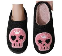 Pumpkin Slippers Unisex Halloween Pumpkin Slippers Boots for Women 3D Skeleton Print Cute Fuzzy Warm Soft Slip On Slipper for Women House Indoor and Outdoor Shoes Black