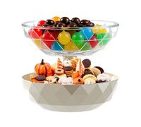 Pumpkin Snack Bowl - 2 Tier Removable Candy Dish with Lid | PP + PET 20.5 x 20.5 x 18 cm 355 g | Diamond Shaped Fruit Plate for Nuts Chips and Desserts