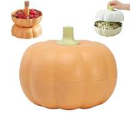 Pumpkin Snack Tray, Pumpkin Snack Bowl Stand Double Layer With 3 Divided Compartments,Pumpkin Snack Holder with Toothpick Storage,Halloween Serving Container for Candy Snacks (Yellow)
