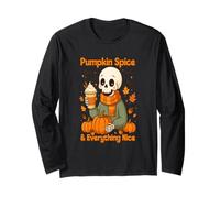 Pumpkin Spice and Everything Nice Cozy Skeleton Autumn Latte Long Sleeve T-Shirt