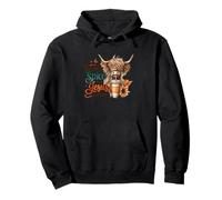 Pumpkin Spice And Jesus Christ Highland Cow Art Pullover Hoodie