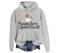 Pumpkin Spice And The Spirit Of Christ Hoodie Halloween Ghost Pumpkin Spice Sweatshirts Unisex Grey
