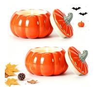 Pumpkin Spice Candle, 2 PCS Ceramic Pumpkin Candle with Pumpkin Spice Scent | Glazed Ceramic Halloween Candle, Auspicious pumpkin spice, Natural wax, fur Halloween Autumn Thanksgiving decor