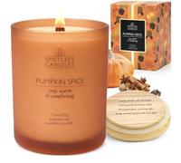 Pumpkin Spice Candle 275g: 55 Hrs Burn Time - Pumpkin Spice Scented Candles in Frosted Glass Jar with Wooden Crackling Wick in a Luxurious Gold Foil Lined Gift Box by Spotless Leopard