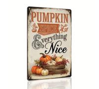 Pumpkin Spice & Everything Nice Fall Autumn Retro Metal Tin Sign Wall Art Decor for Kitchen Home Fall Harvest Thanksgiving Decor 8x12 Inch