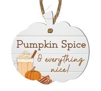 Pumpkin Spice & Everything Nice Hanging Pumpkin Plaque | Fall-Themed Indoor Decoration | MDF Wood Sign with Jute String | 14cm x 15cm Cozy Autumn Decor for Kitchen, Home, or Café