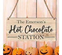 Pumpkin Spice Hot Chocolate Station: Wooden Plaque - Christmas Hot Chocolate Bar Stand Sign for Pumpkin Drinks (MDF Wood Indoor Use Only, 19cm x 9cm)