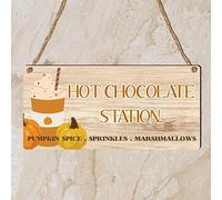 Pumpkin Spice Hot Chocolate Station Wooden Plaque - Rustic Christmas Hot Chocolate Bar Sign, Coffee and Cocoa Drink Display, Pumpkin Chocolate Drinks, Cocoa Lovers (Small: 19 cm (H) × 9 cm (W))