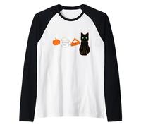 Pumpkin Spice Latte, Pie & Kawaii Black Cat Love Fall PSL Raglan Baseball Tee