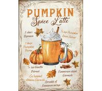Pumpkin Spice Latte Recipe Print, Autumn Wall Art, Autumal Decorations, Pumpkin Spice Print, Poster, Pumpkin Kitchen Metal Tin Sign Autumn Rustic House Wall Decor 8x12Inch