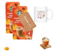 Pumpkin Spice Latte Sachets & Ceramic Mug Gift Set - 2 x 4 Coffee Sachets with Fall-Themed Pumpkin Mug - Autumn Coffee Bundle, Seasonal Gift for Her, Thanksgiving, Cozy Treat