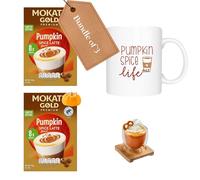 Pumpkin Spice Latte Sachets & Ceramic Mug Gift Set - 2 x 8 Coffee Sachets with Pumpkin Themed Mug - Coffee Gift for Her, Him, Thanksgiving, Cozy Treat