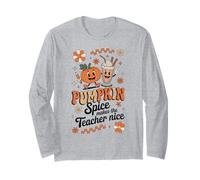 Pumpkin Spice Makes Teacher Nice Fall Thanksgiving Groovy Long Sleeve T-Shirt