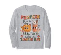 Pumpkin Spice Makes Teacher Nice Fall Thanksgiving Groovy Long Sleeve T-Shirt