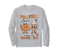 Pumpkin Spice Makes Teacher Nice Fall Thanksgiving Groovy Long Sleeve T-Shirt