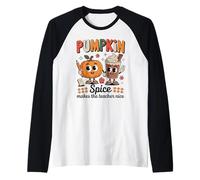 Pumpkin Spice Makes Teacher Nice Fall Thanksgiving Groovy Raglan Baseball Tee