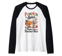 Pumpkin Spice Makes Teacher Nice Fall Thanksgiving Groovy Raglan Baseball Tee