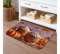 Pumpkin Spice Quick Dry Bath Mat, Autumn Floral Leopard Print Absorbent Non Slip Shower Mat, Cozy Flannel Washable Bath Rugs for Bathroom Toilet Restroom Decorative 16x24 Inch