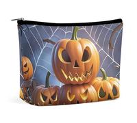 Pumpkin Spider Makeup Bag, Portable PU Leather Cosmetic Bag with Zipper Pouch, Waterproof Travel Toiletry Bag for Women Men