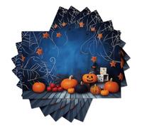 Pumpkin Spider Web Witch'S Hat Cotton and Linen Placemats Set of 6 | Halloween Theme Washable Place Mats for Dinner Table Decoration Kitchen Home Holiday Party 45x30cm
