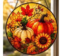 Pumpkin Stained Glass Suncatcher, Autumn Rustic Harvest Window Hanging, Fall Home Decor, Thanksgiving Decoration Gift for Mum Grandma